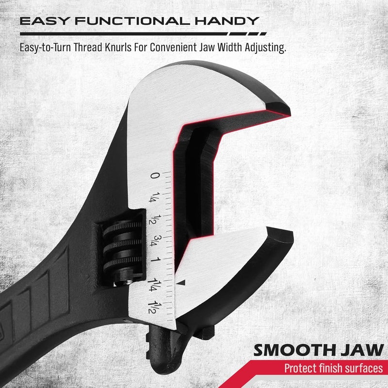 SEDY Adjustable Wrench Set Wrenches Sets: 4-Piece 6, 8, 10, 12 Inch Chrome Vanadium Steel Corrosion-Resistant Black Oxide Finish for Automotive Plumbing and Household Repairs - Image 4